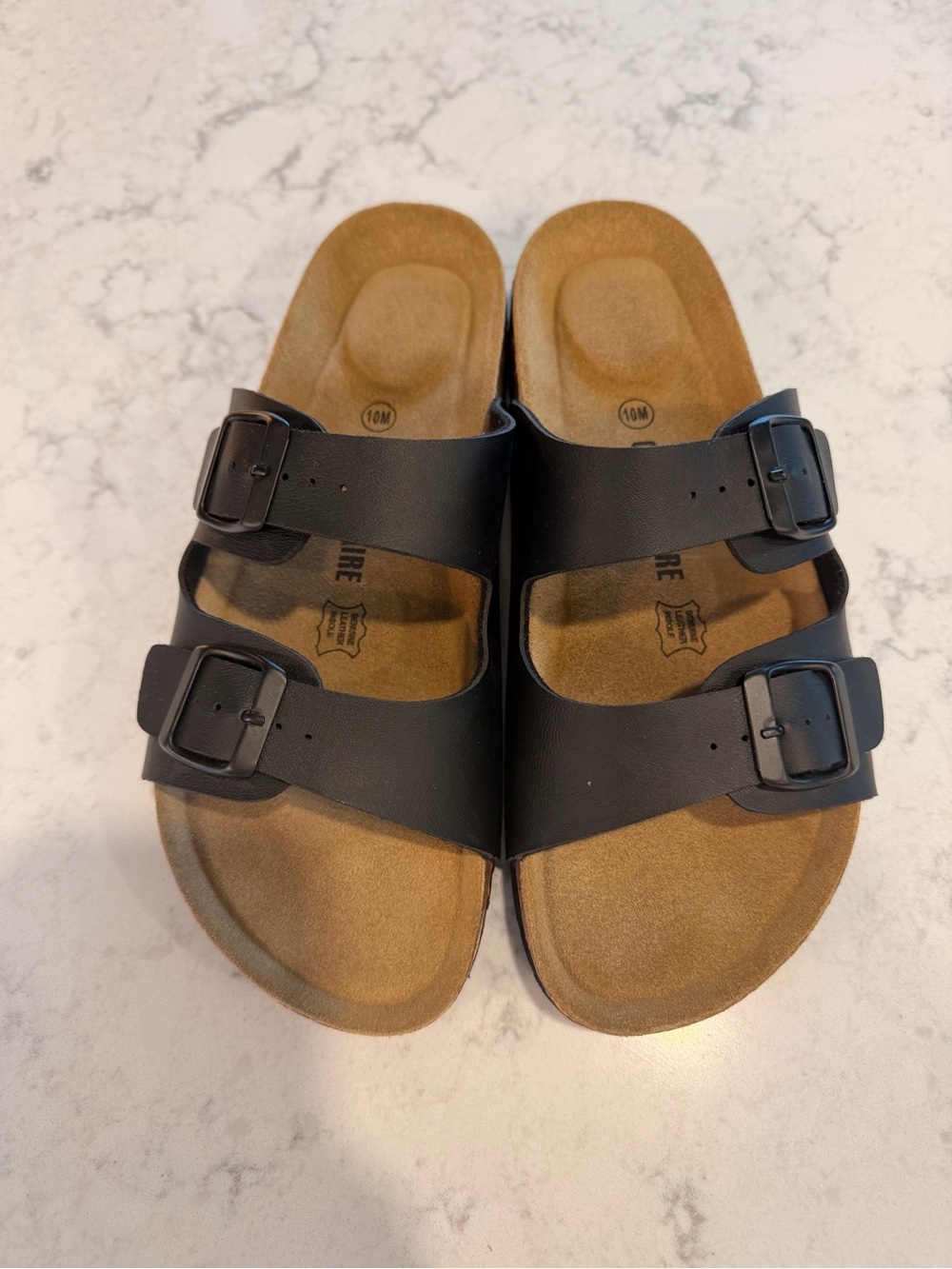 Cushionaire Women’s Lane Black Cork Footbed Double Buckle Sandals